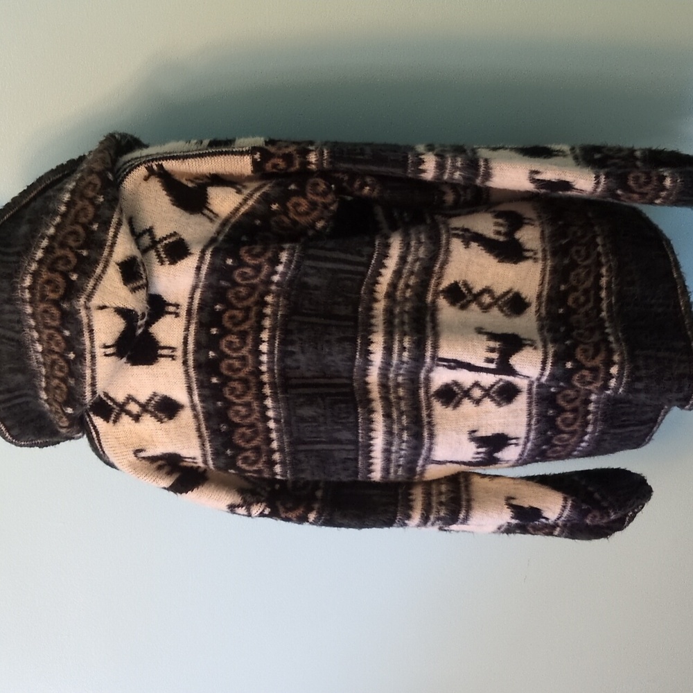 Stylish Alpaca Pattern Knit Hooded Button Up Coat - image 6